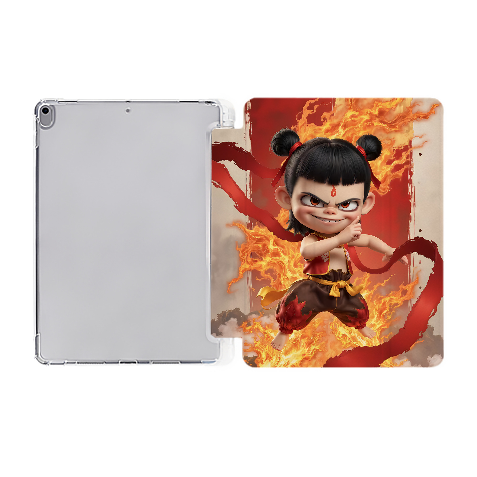 （画像用） Ne Zha 2 ナタ 魔童の大暴れ IPad ケース ペン収納付き 三つ折りスタンド PUレザー×シリコン 対応機種9.5/10.5/10.9インチ